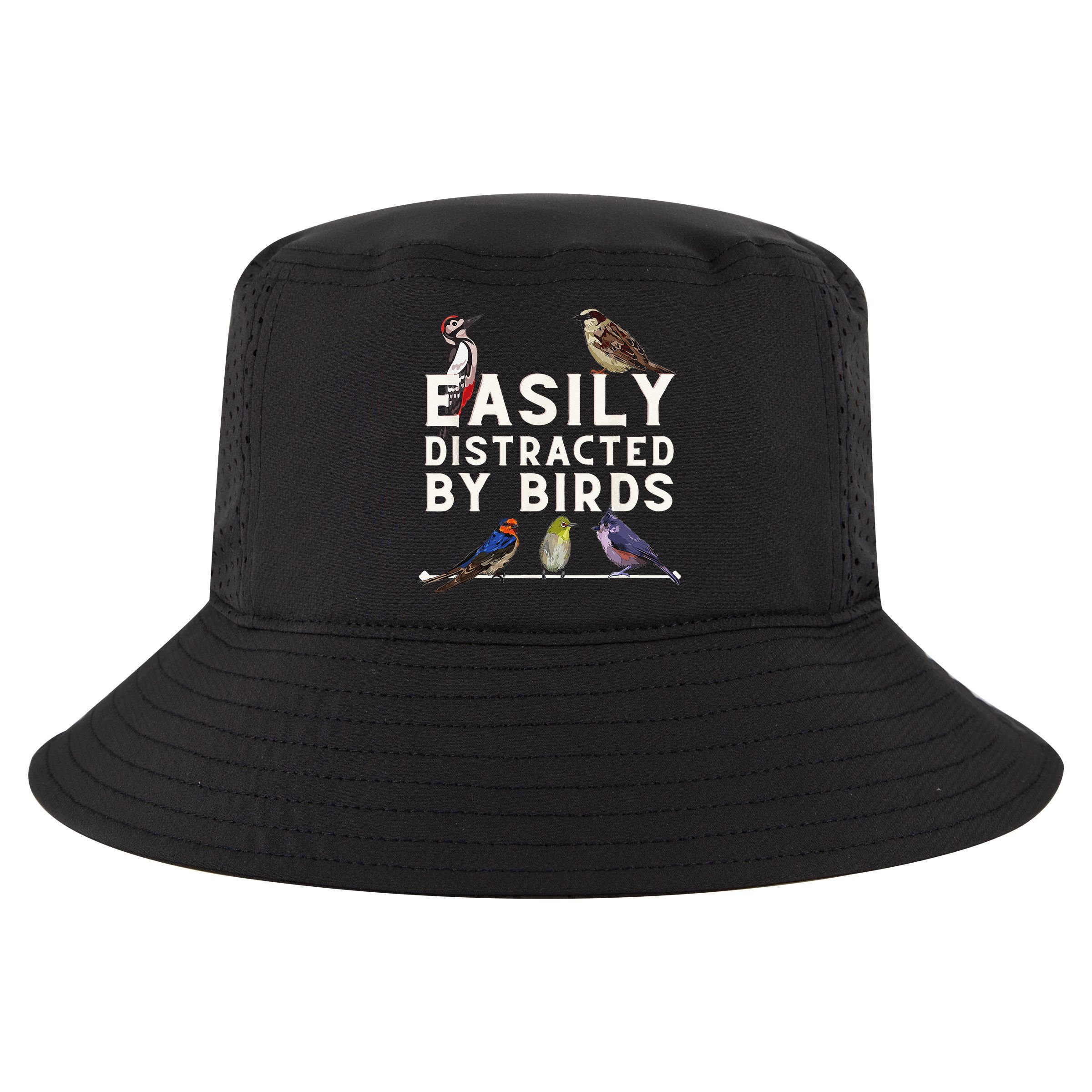 Easily Distracted By Birds Funny Bird Lover Birdwatching Cool Comfort Performance Bucket Hat