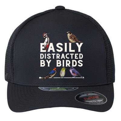 Easily Distracted By Birds Funny Bird Lover Birdwatching Flexfit Unipanel Trucker Cap