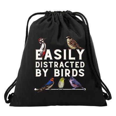 Easily Distracted By Birds Funny Bird Lover Birdwatching Drawstring Bag