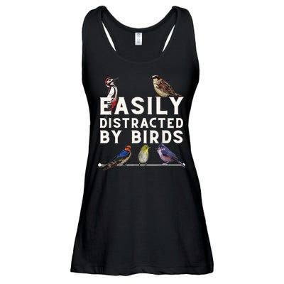 Easily Distracted By Birds Funny Bird Lover Birdwatching Ladies Essential Flowy Tank