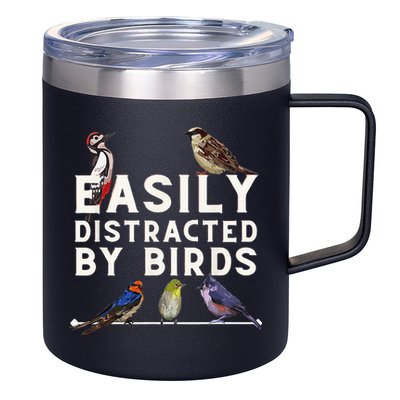 Easily Distracted By Birds Funny Bird Lover Birdwatching 12oz Stainless Steel Coffee Mug