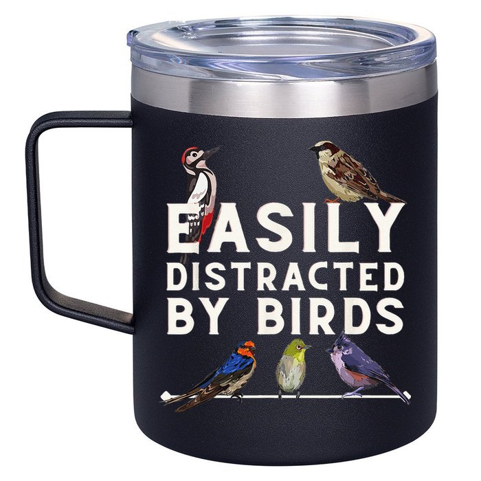 Easily Distracted By Birds Funny Bird Lover Birdwatching 12oz Stainless Steel Coffee Mug
