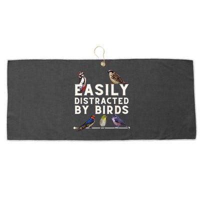 Easily Distracted By Birds Funny Bird Lover Birdwatching Large Microfiber Waffle Golf Towel