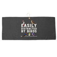Easily Distracted By Birds Funny Bird Lover Birdwatching Large Microfiber Waffle Golf Towel