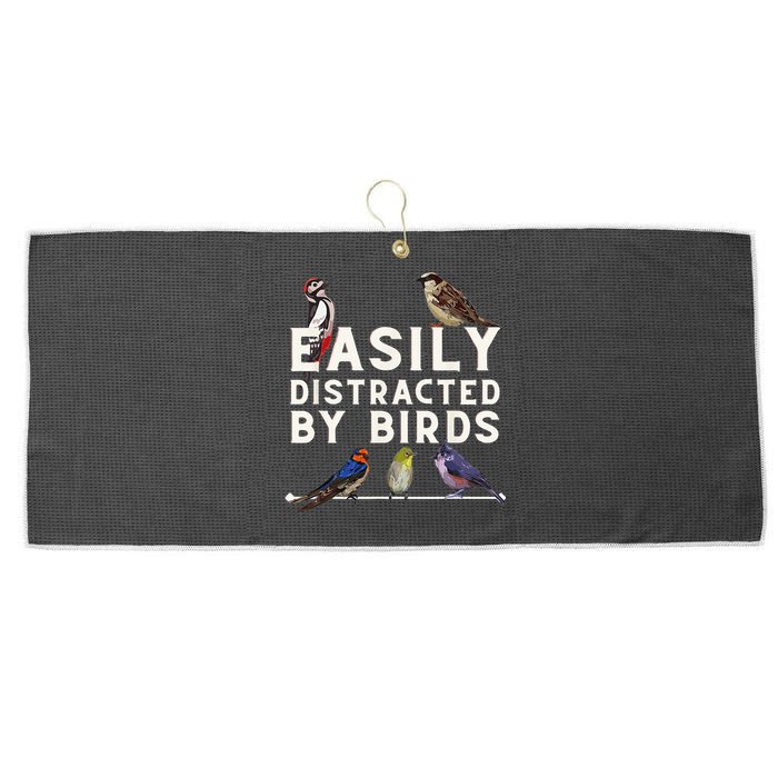 Easily Distracted By Birds Funny Bird Lover Birdwatching Large Microfiber Waffle Golf Towel