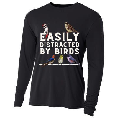 Easily Distracted By Birds Funny Bird Lover Birdwatching Cooling Performance Long Sleeve Crew
