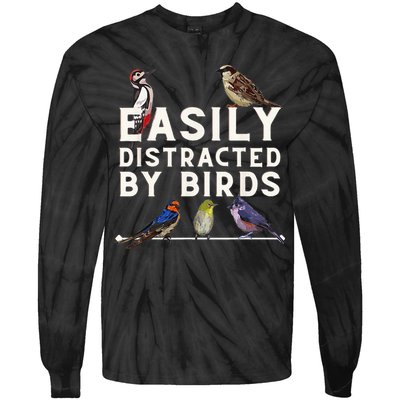 Easily Distracted By Birds Funny Bird Lover Birdwatching Tie-Dye Long Sleeve Shirt