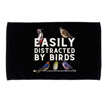 Easily Distracted By Birds Funny Bird Lover Birdwatching Microfiber Hand Towel