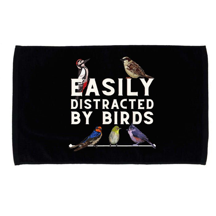 Easily Distracted By Birds Funny Bird Lover Birdwatching Microfiber Hand Towel