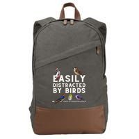Easily Distracted By Birds Funny Bird Lover Birdwatching Cotton Canvas Backpack