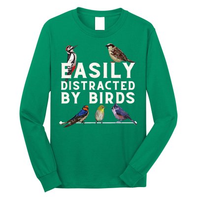 Easily Distracted By Birds Funny Bird Lover Birdwatching Long Sleeve Shirt