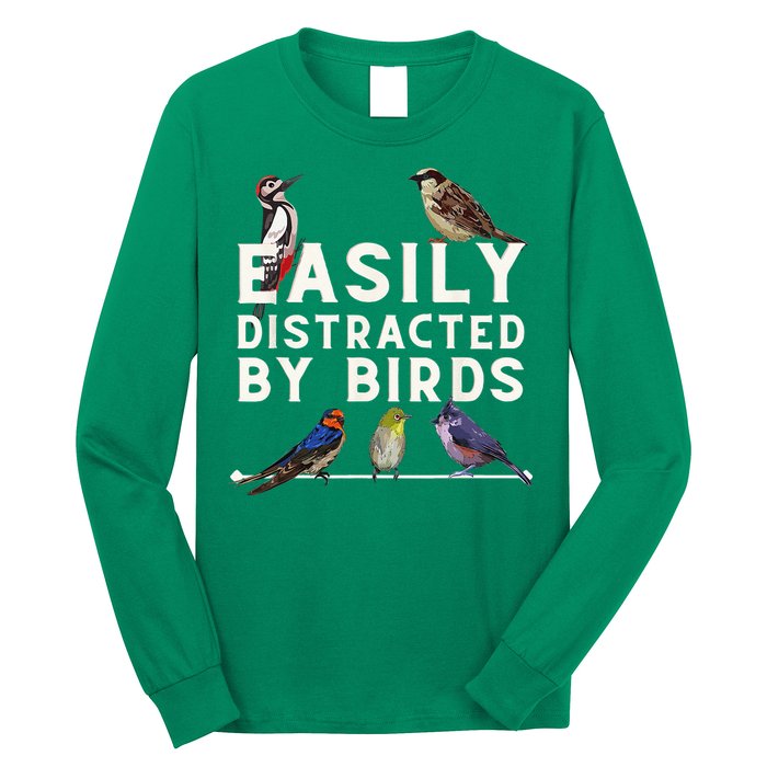 Easily Distracted By Birds Funny Bird Lover Birdwatching Long Sleeve Shirt