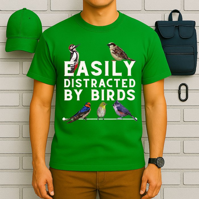 Easily Distracted By Birds Funny Bird Lover Birdwatching T-Shirt