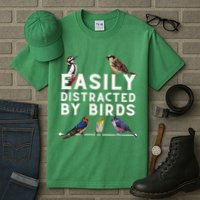 Easily Distracted By Birds Funny Bird Lover Birdwatching Tall T-Shirt
