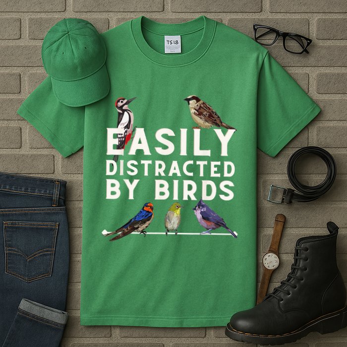 Easily Distracted By Birds Funny Bird Lover Birdwatching Tall T-Shirt