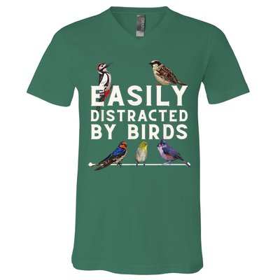 Easily Distracted By Birds Funny Bird Lover Birdwatching V-Neck T-Shirt