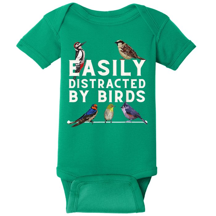 Easily Distracted By Birds Funny Bird Lover Birdwatching Baby Bodysuit