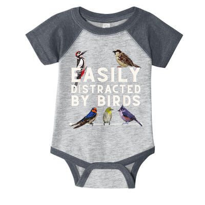 Easily Distracted By Birds Funny Bird Lover Birdwatching Infant Baby Jersey Bodysuit