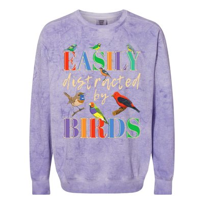 Easily Distracted By Birds Funny Bird Lover Colorblast Crewneck Sweatshirt