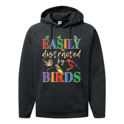 Easily Distracted By Birds Funny Bird Lover Performance Fleece Hoodie