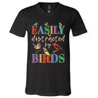 Easily Distracted By Birds Funny Bird Lover V-Neck T-Shirt