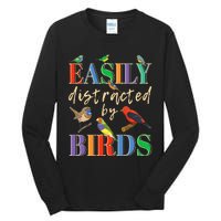 Easily Distracted By Birds Funny Bird Lover Tall Long Sleeve T-Shirt