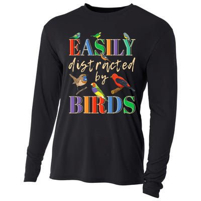 Easily Distracted By Birds Funny Bird Lover Cooling Performance Long Sleeve Crew