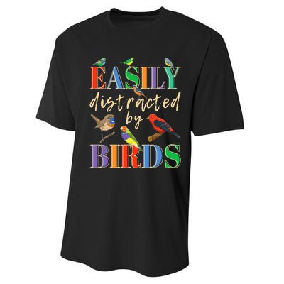 Easily Distracted By Birds Funny Bird Lover Performance Sprint T-Shirt