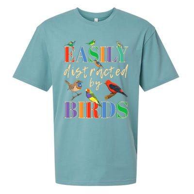 Easily Distracted By Birds Funny Bird Lover Sueded Cloud Jersey T-Shirt