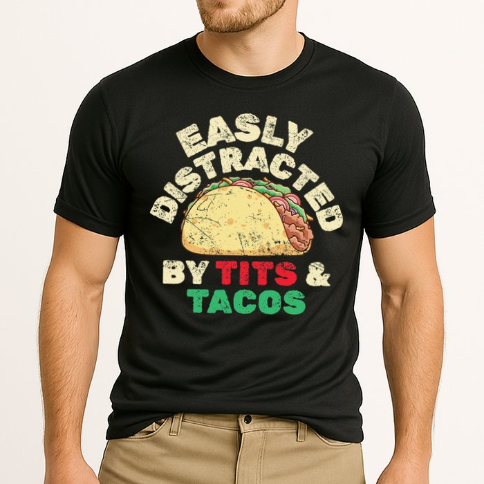 Easily Distracted By Tits And Tacos Dirty Adult Humor Cooling Performance Crew T-Shirt