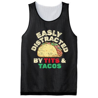 Easily Distracted By Tits And Tacos Dirty Adult Humor Mesh Reversible Basketball Jersey Tank