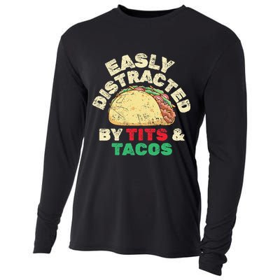 Easily Distracted By Tits And Tacos Dirty Adult Humor Cooling Performance Long Sleeve Crew