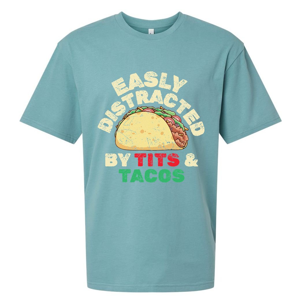 Easily Distracted By Tits And Tacos Dirty Adult Humor Sueded Cloud Jersey T-Shirt