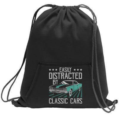 Easily Distracted By Classic Cars Funny Old Sweatshirt Cinch Pack Bag