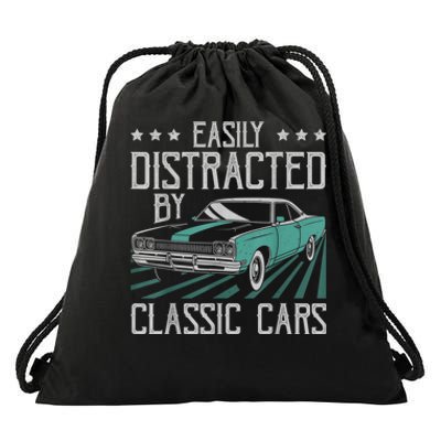 Easily Distracted By Classic Cars Funny Old Drawstring Bag