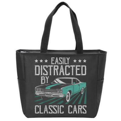 Easily Distracted By Classic Cars Funny Old Zip Tote Bag