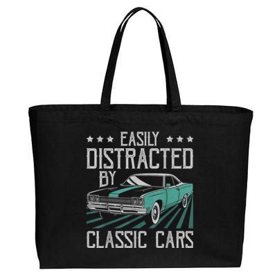 Easily Distracted By Classic Cars Funny Old Cotton Canvas Jumbo Tote