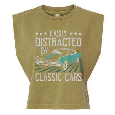 Easily Distracted By Classic Cars Funny Old Garment-Dyed Women's Muscle Tee