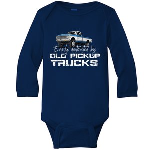 Easily Distracted By Old Pickup Trucks Baby Long Sleeve Bodysuit