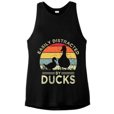 Easily Distracted By Ducks Funny Vintage Duck Lover Ladies PosiCharge Tri-Blend Wicking Tank