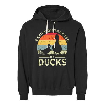 Easily Distracted By Ducks Funny Vintage Duck Lover Garment-Dyed Fleece Hoodie