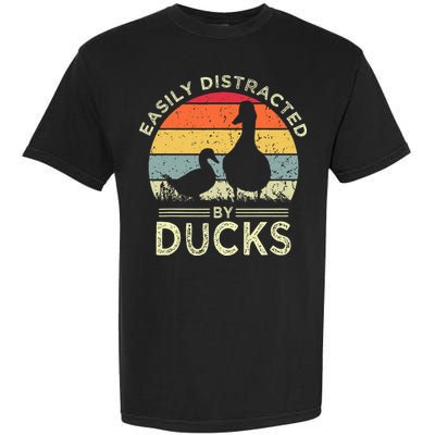 Easily Distracted By Ducks Funny Vintage Duck Lover Garment-Dyed Heavyweight T-Shirt