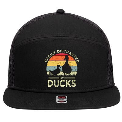 Easily Distracted By Ducks Funny Vintage Duck Lover 7 Panel Mesh Trucker Snapback Hat