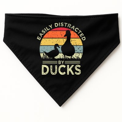Easily Distracted By Ducks Funny Vintage Duck Lover USA-Made Doggie Bandana