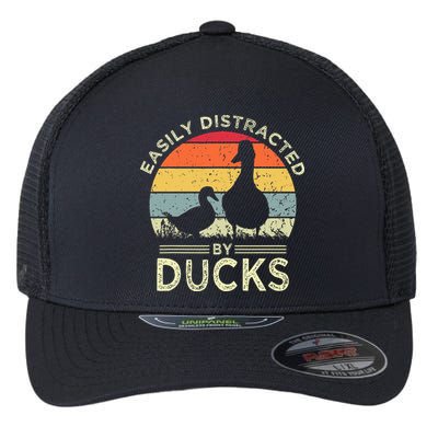 Easily Distracted By Ducks Funny Vintage Duck Lover Flexfit Unipanel Trucker Cap