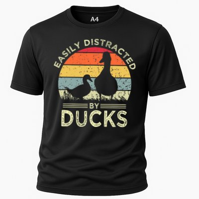 Easily Distracted By Ducks Funny Vintage Duck Lover Performance Shirt