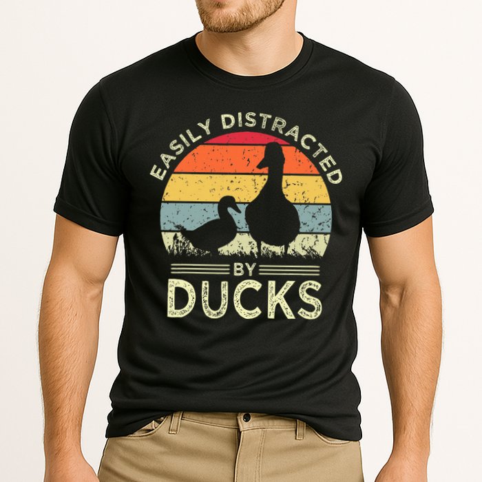 Easily Distracted By Ducks Funny Vintage Duck Lover Performance Shirt
