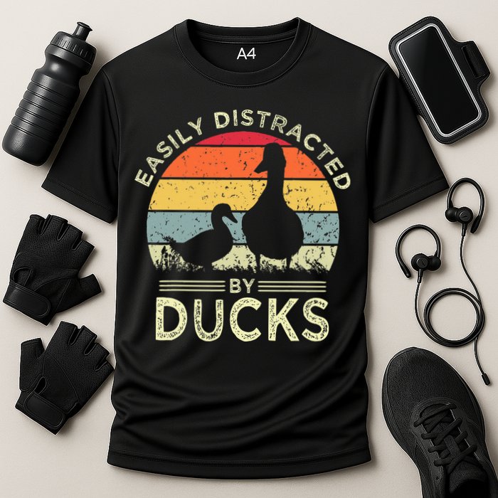 Easily Distracted By Ducks Funny Vintage Duck Lover Performance Shirt