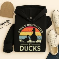 Easily Distracted By Ducks Funny Vintage Duck Lover Hoodie