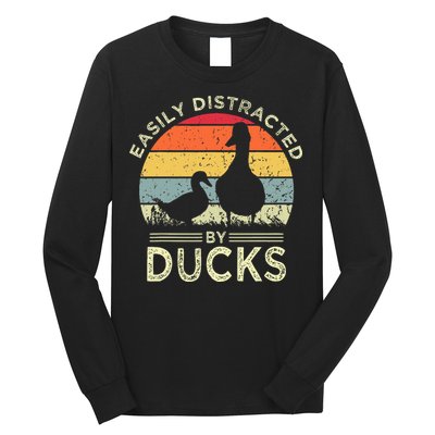Easily Distracted By Ducks Funny Vintage Duck Lover Long Sleeve Shirt